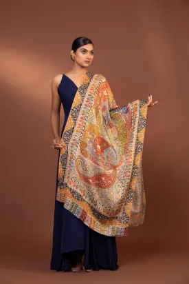 Women's Pure Viscose Moon Shawl | Hand-Embroidered Kalamkari