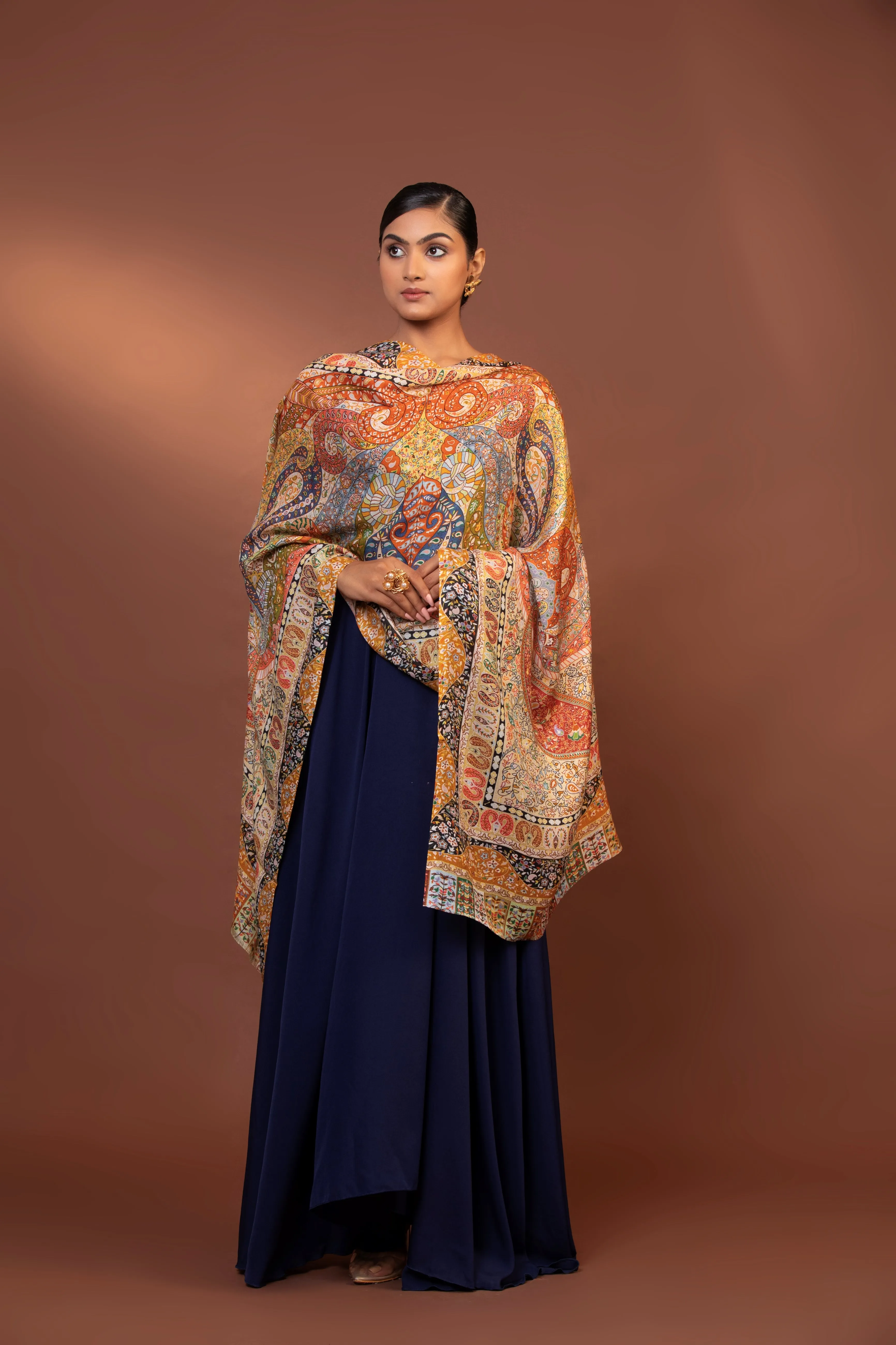 Women's Pure Viscose Moon Shawl | Hand-Embroidered Kalamkari