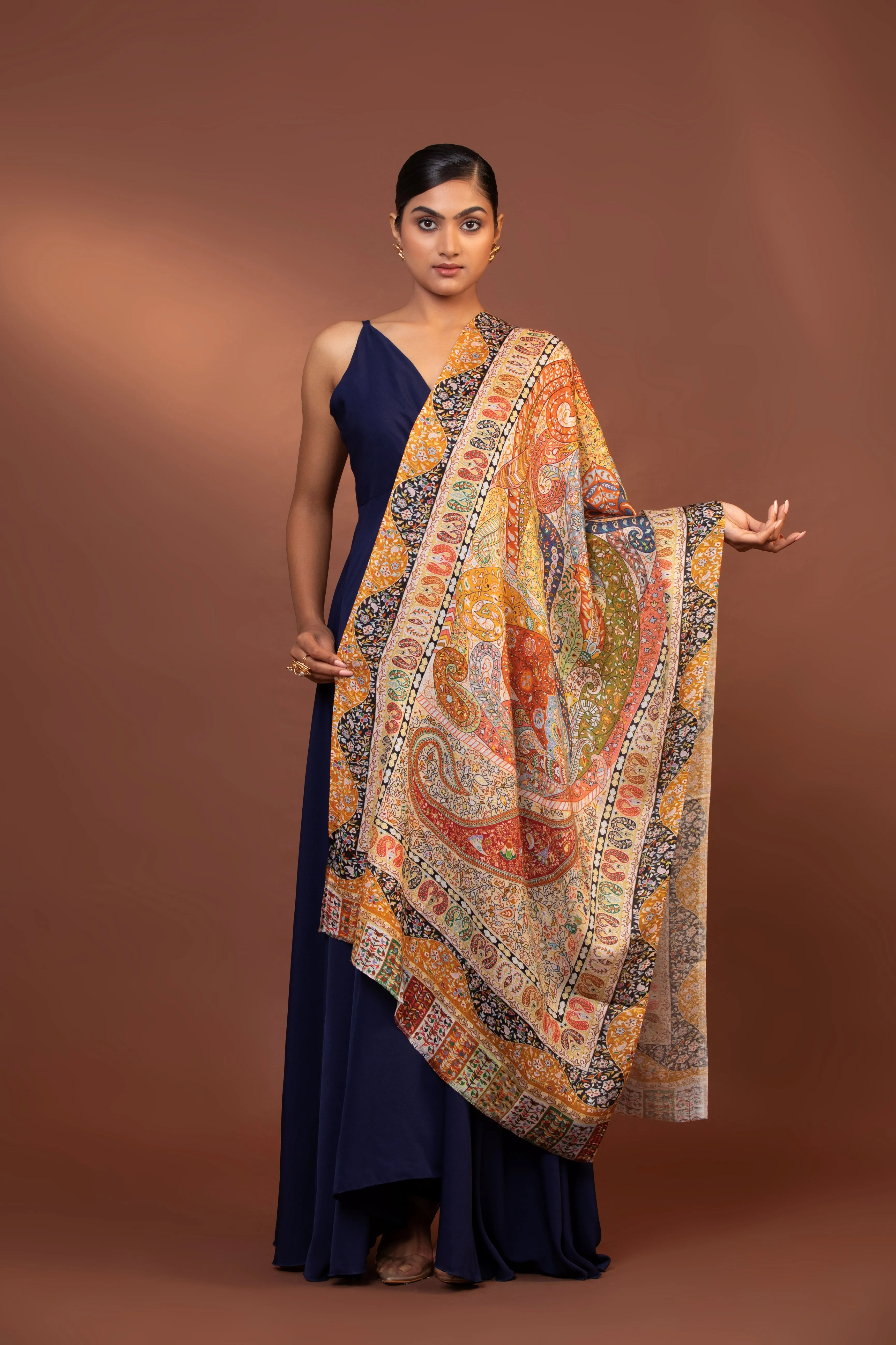 Women's Pure Viscose Moon Shawl | Hand-Embroidered Kalamkari