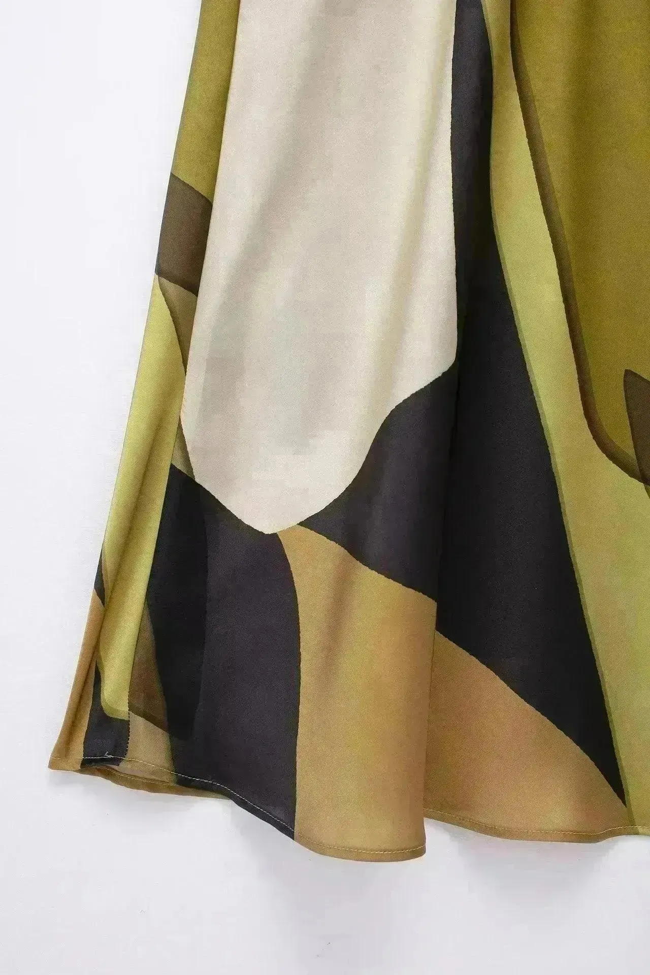 Women's Silk Satin Texture Printing Midi  Dress