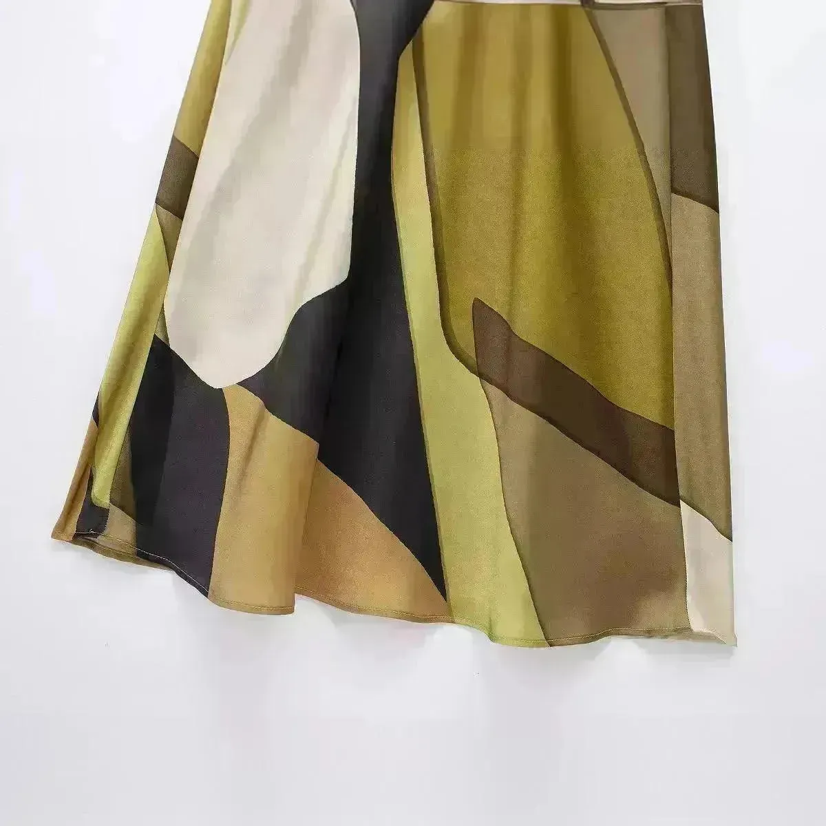 Women's Silk Satin Texture Printing Midi  Dress