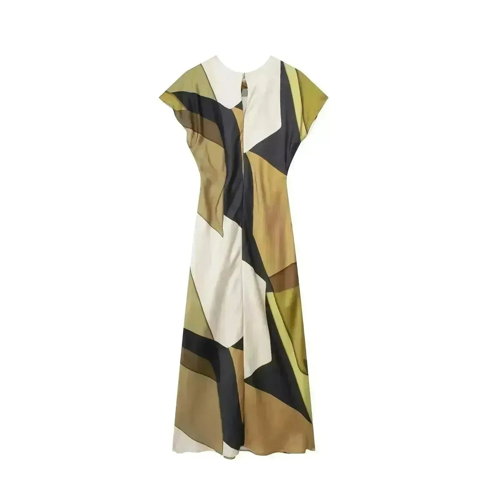 Women's Silk Satin Texture Printing Midi  Dress
