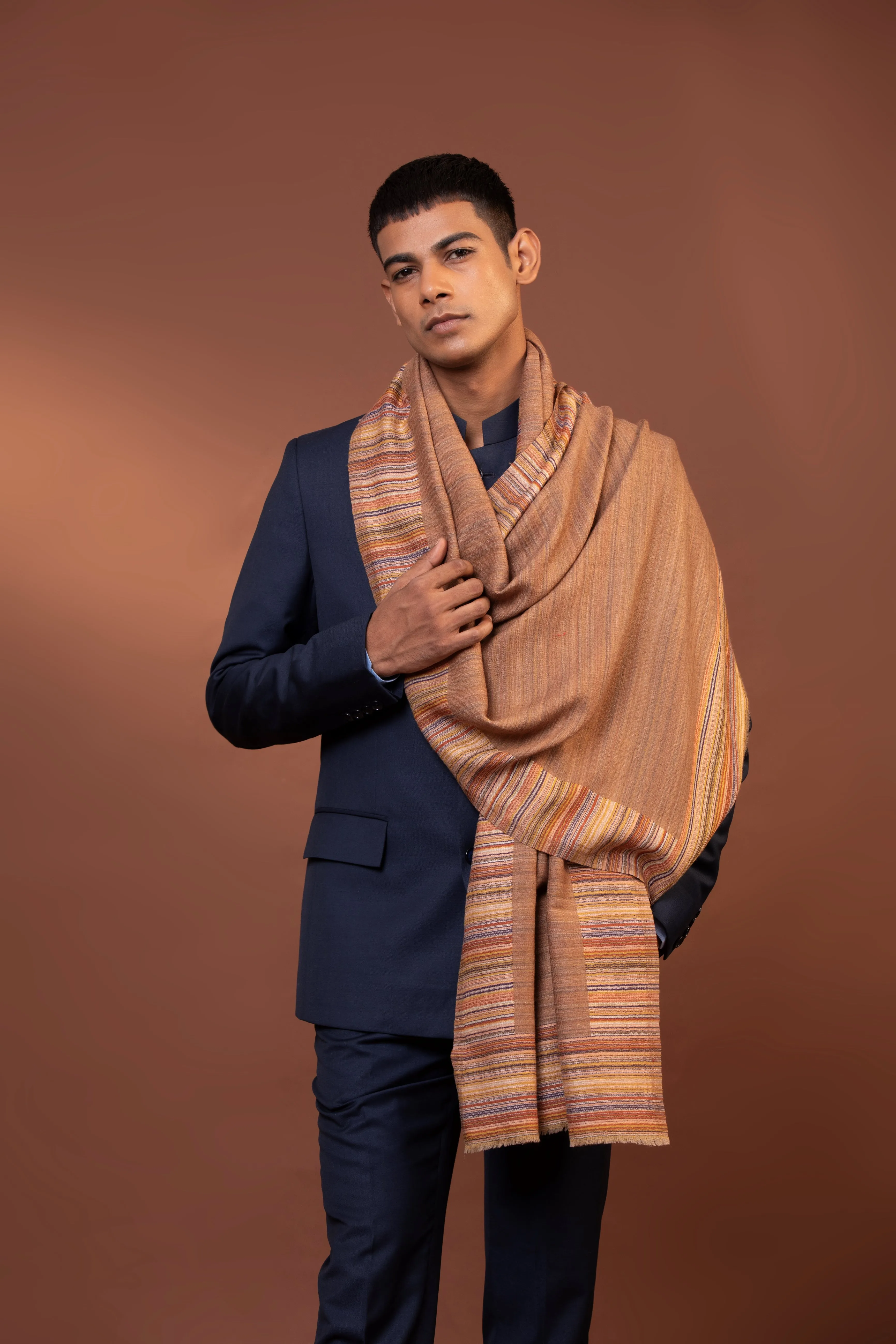 Wool Woven Shawl for Men in Fine Wool - Hand Loomed Shoulder Wrap