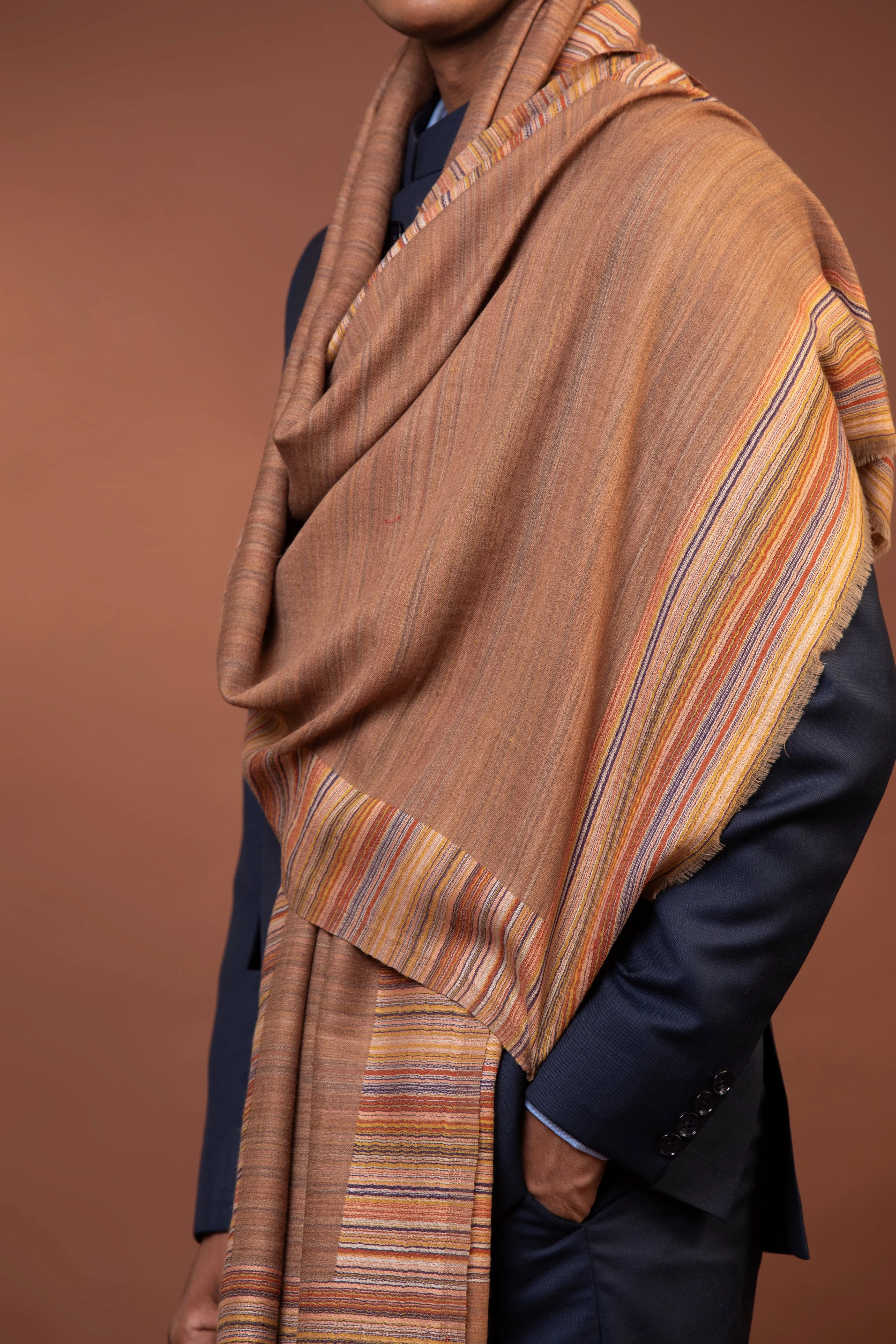 Wool Woven Shawl for Men in Fine Wool - Hand Loomed Shoulder Wrap