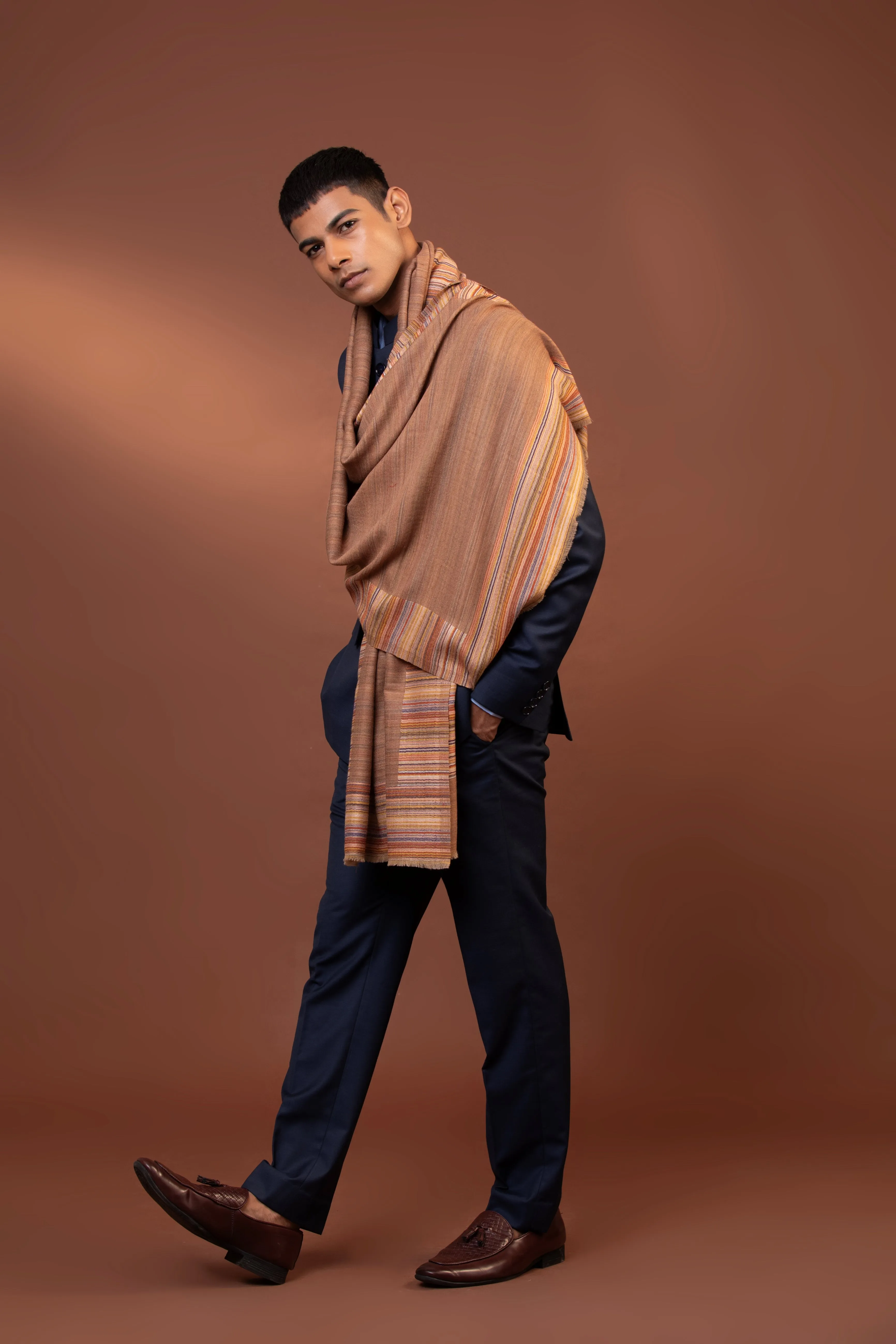 Wool Woven Shawl for Men in Fine Wool - Hand Loomed Shoulder Wrap