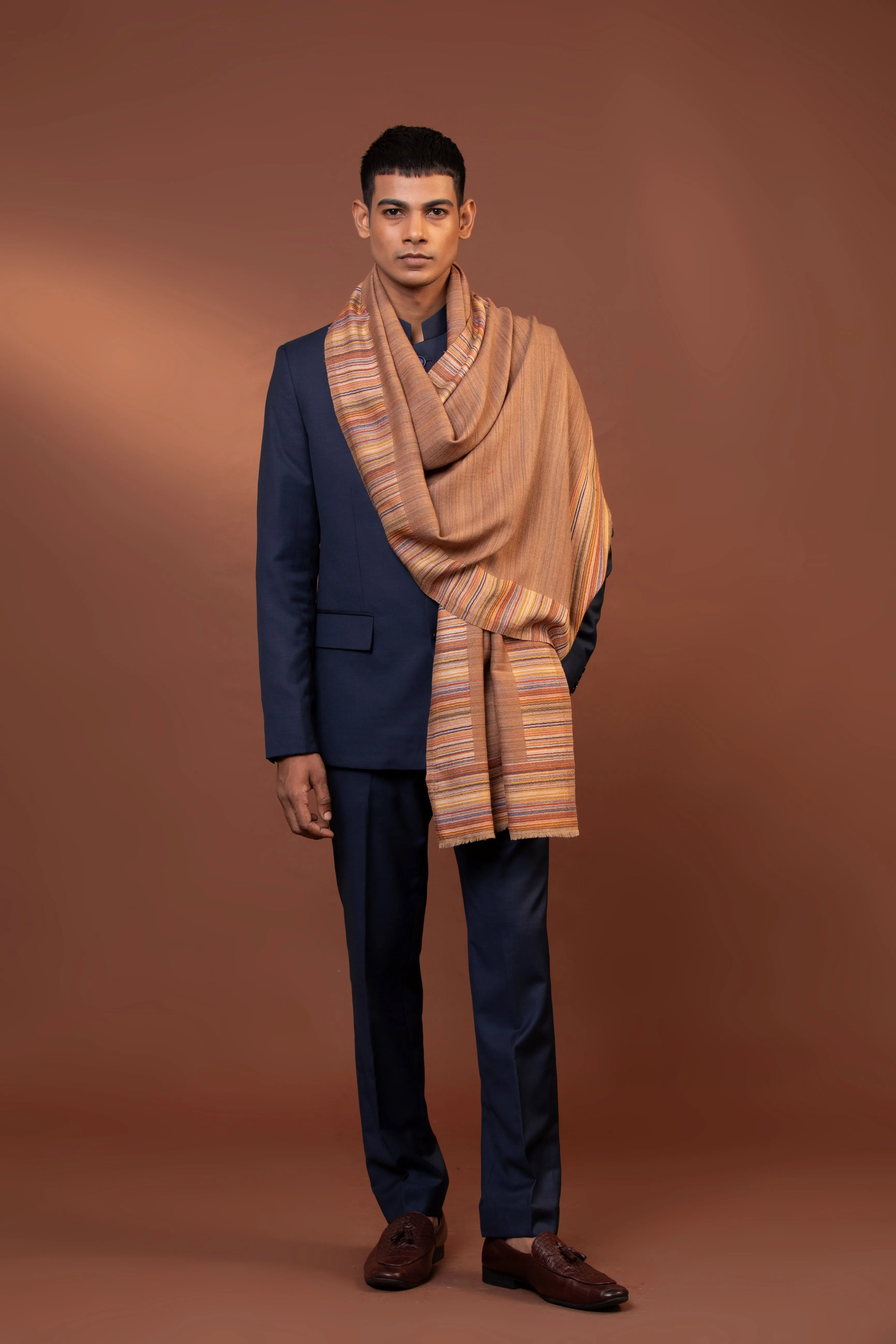 Wool Woven Shawl for Men in Fine Wool - Hand Loomed Shoulder Wrap