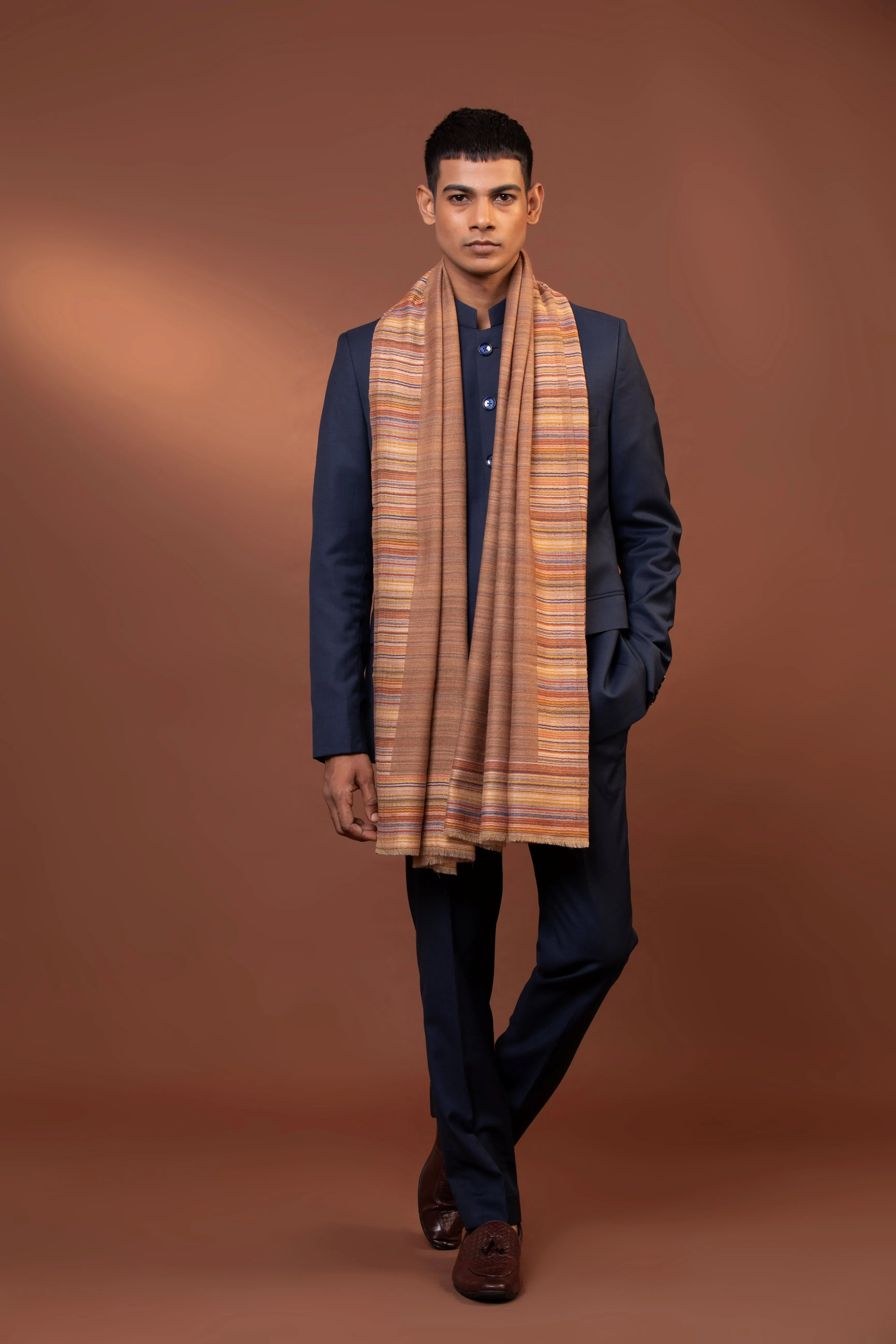 Wool Woven Shawl for Men in Fine Wool - Hand Loomed Shoulder Wrap